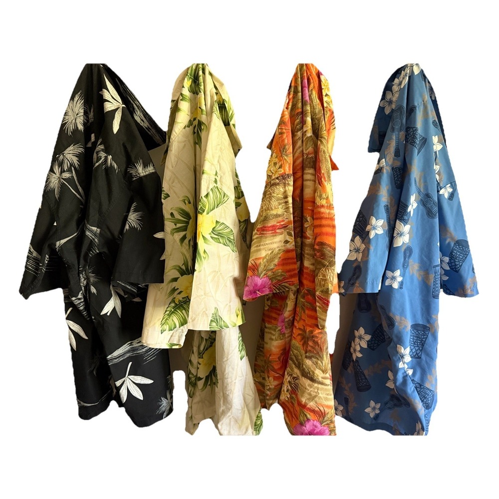 Lot 4 Tropical Aloha Shirts Cotton  Paradise Style Off Shore Sun Streak VTG Med